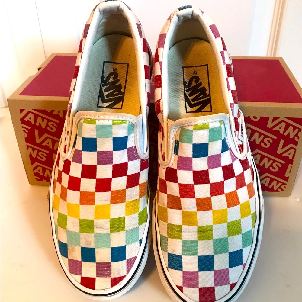 Vans multi colored checkerboard pull on